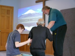 Mt. Fuji on a slide in the background